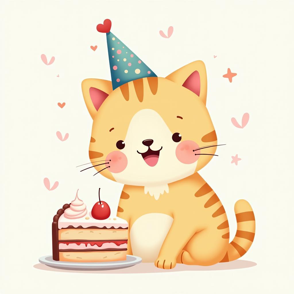 Cute Happy Birthday image with a cat and cake