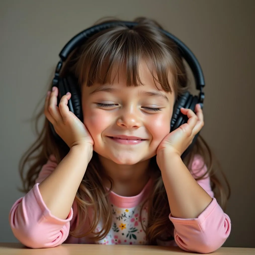 A little girl enjoying music