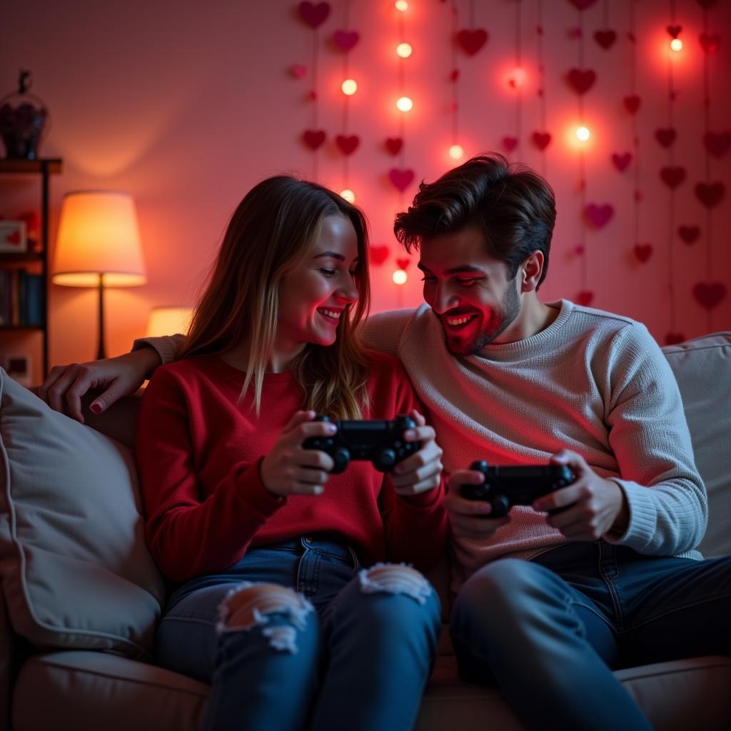 Cặp đôi cùng nhau chơi video game vào ngày Valentine