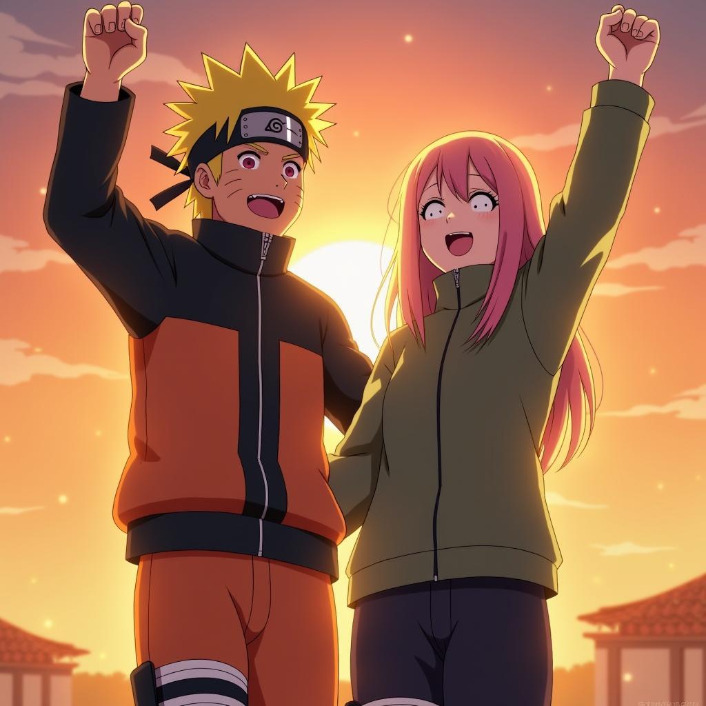 Naruto và Hinata ăn mừng chiến thắng