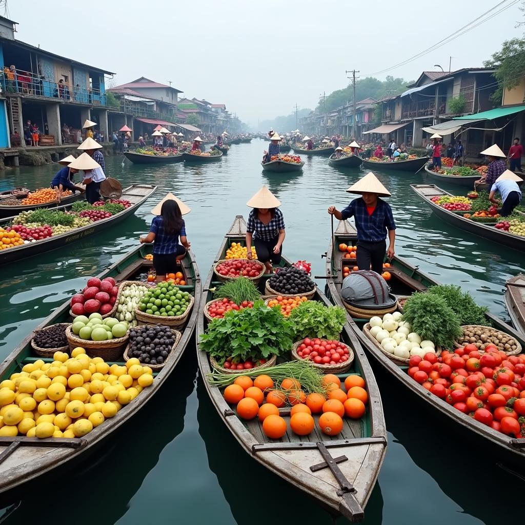 Chợ nổi Ngã Bảy tấp nập ghe thuyền