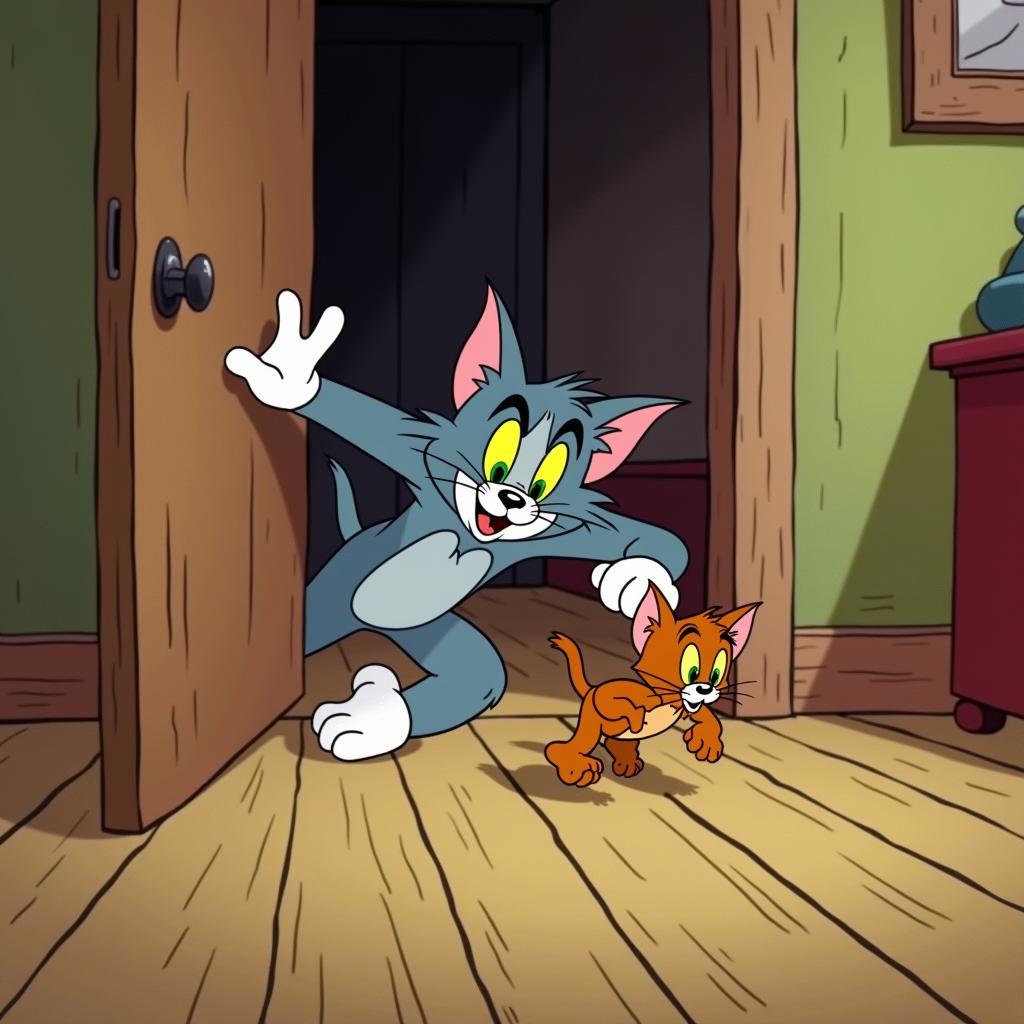 Tom and Jerry chasing each other