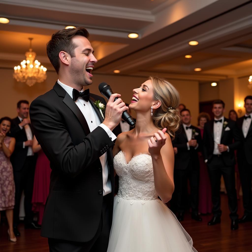  Bride and Groom Singing Karaoke