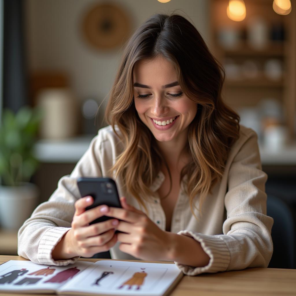 Girl playing fashion game on her phone