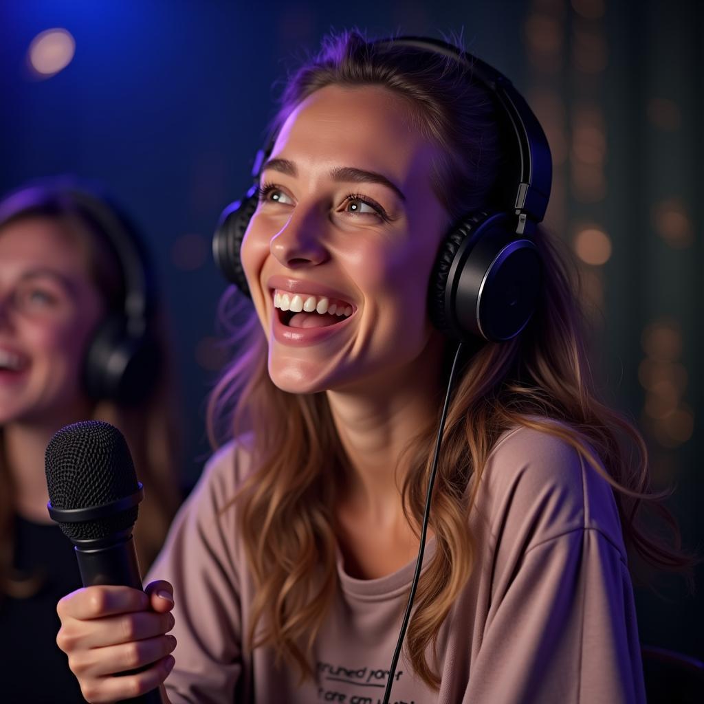 Cô gái hát karaoke vui vẻ