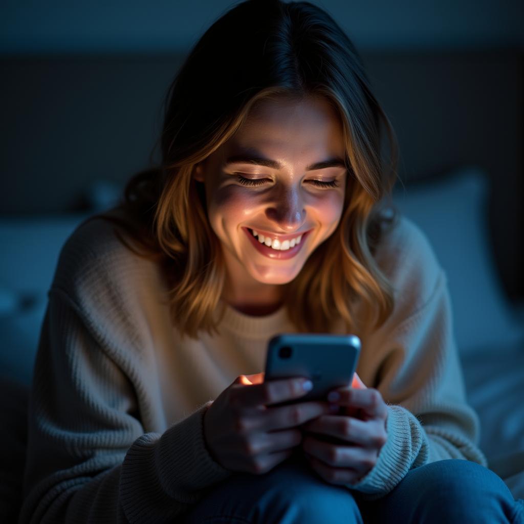 A girl happily hugging her phone