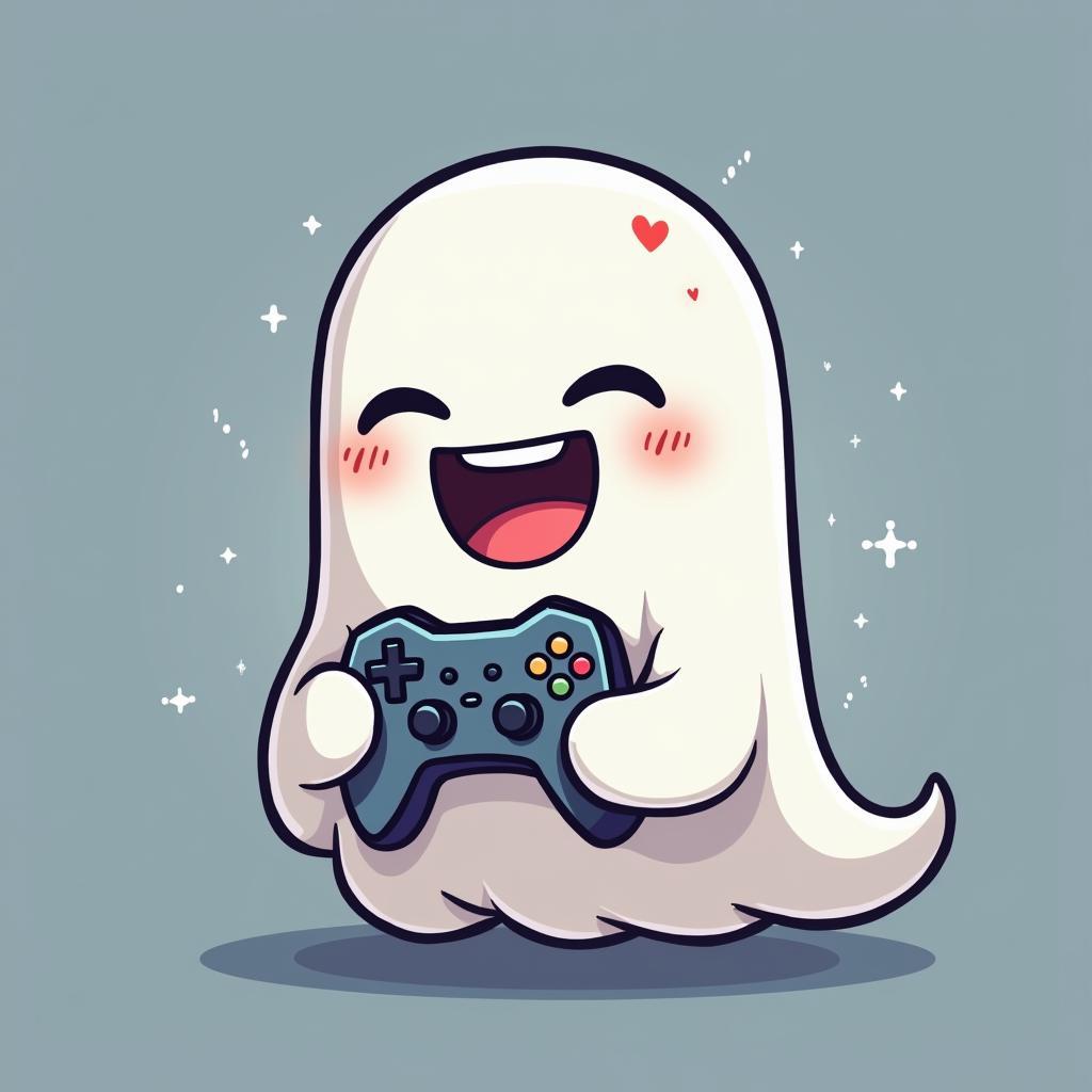 A friendly ghost playing video games.