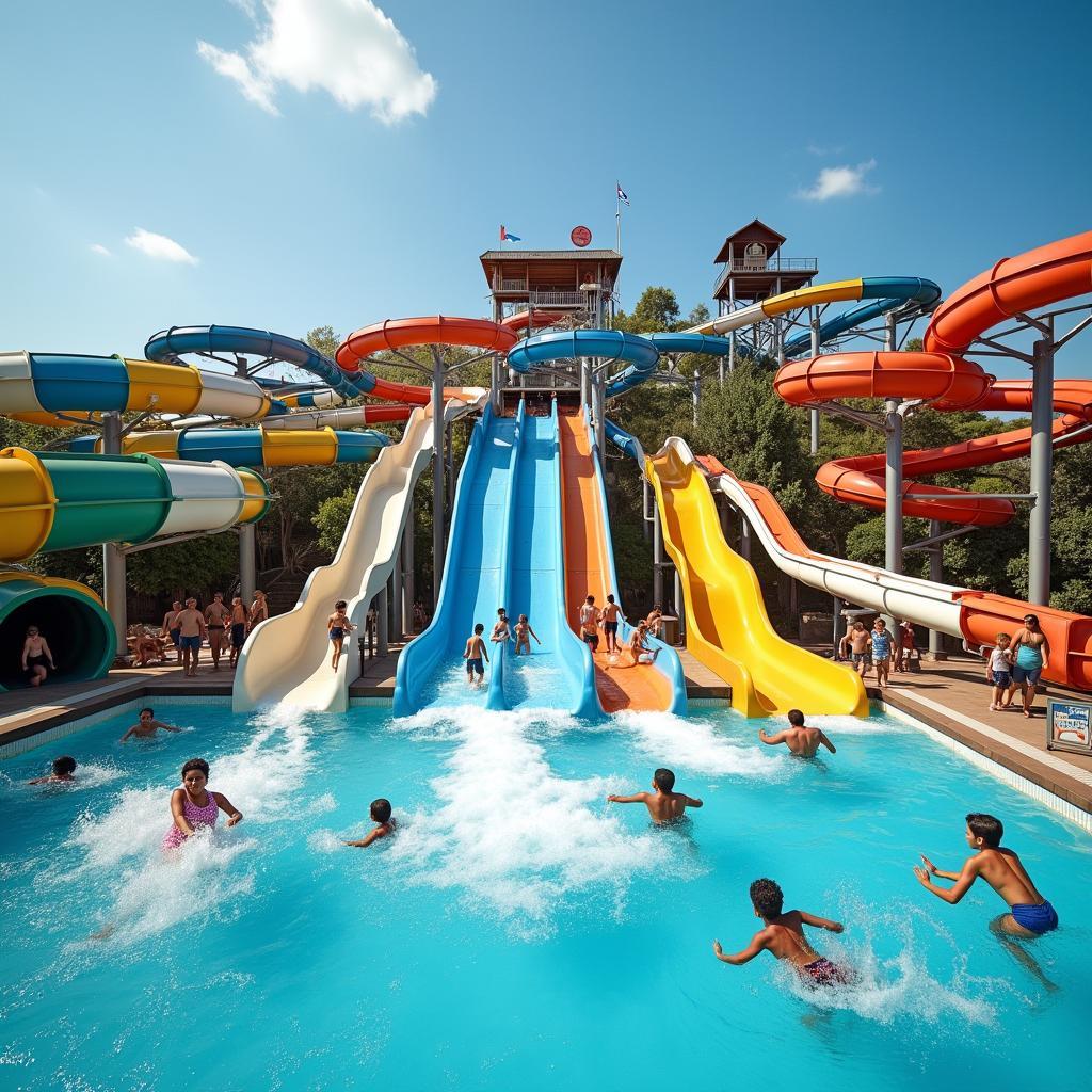 Modern water park with thrilling slides