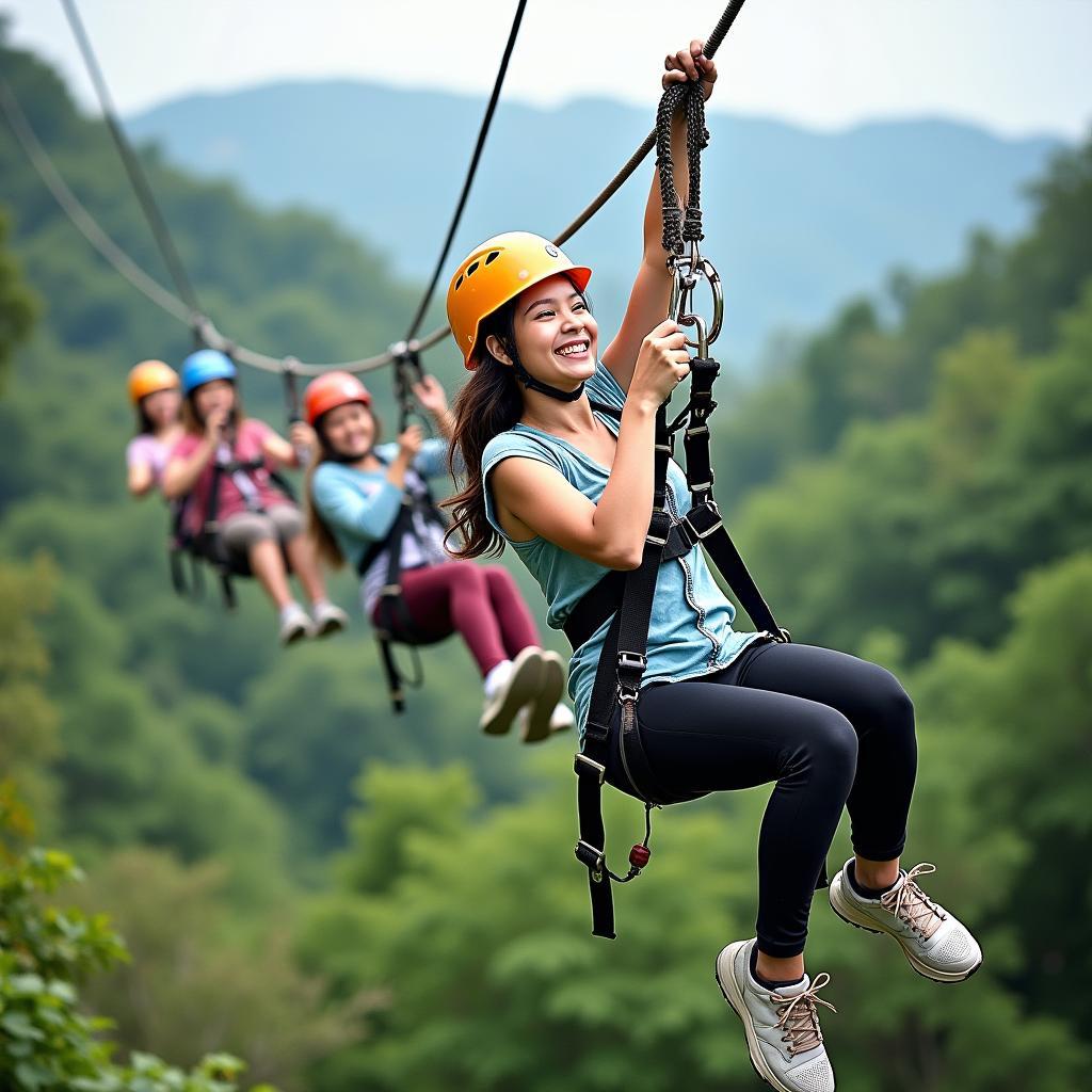 Du khách tham gia trò chơi zipline tại Đà Lạt