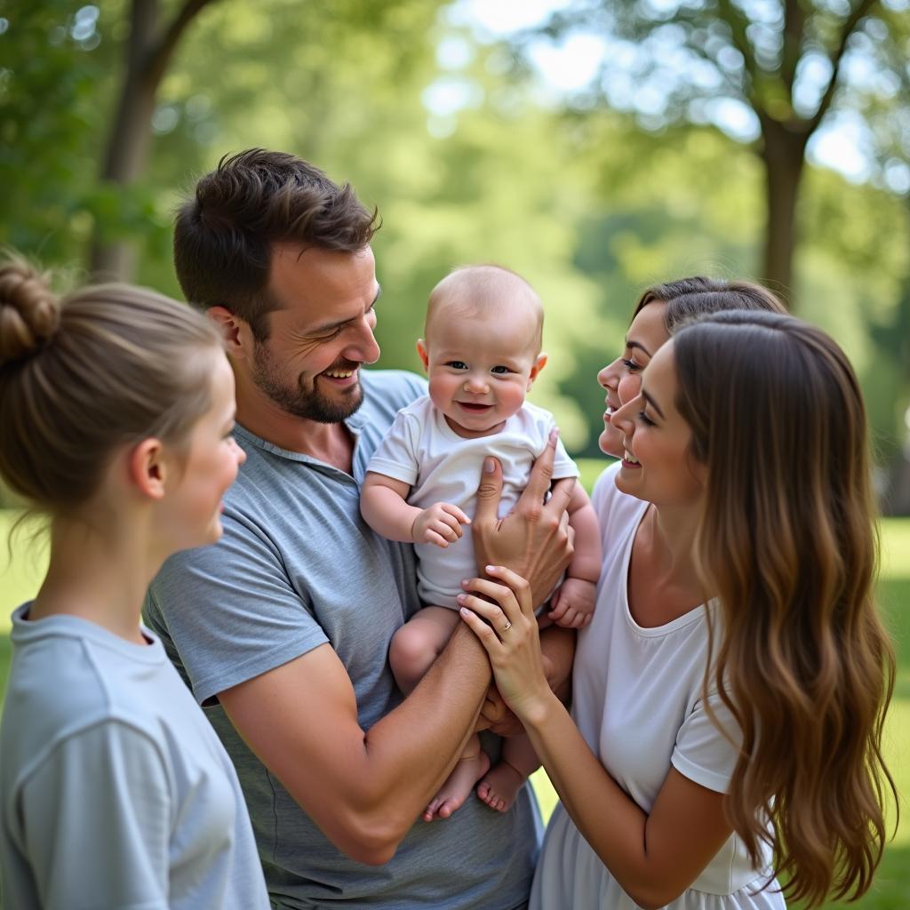 Baby laughing cheerfully with family