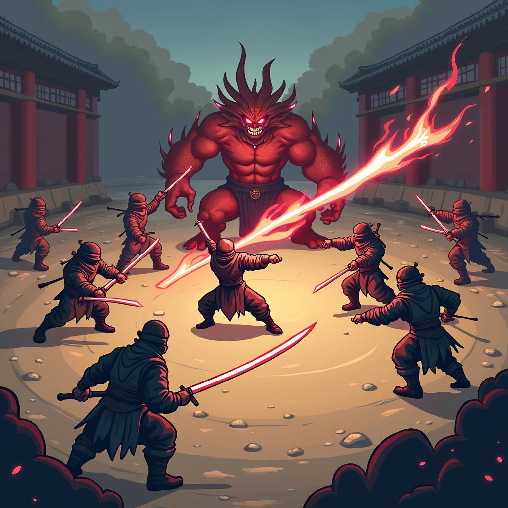 Cảnh chiến đấu với boss trong game Ninja School