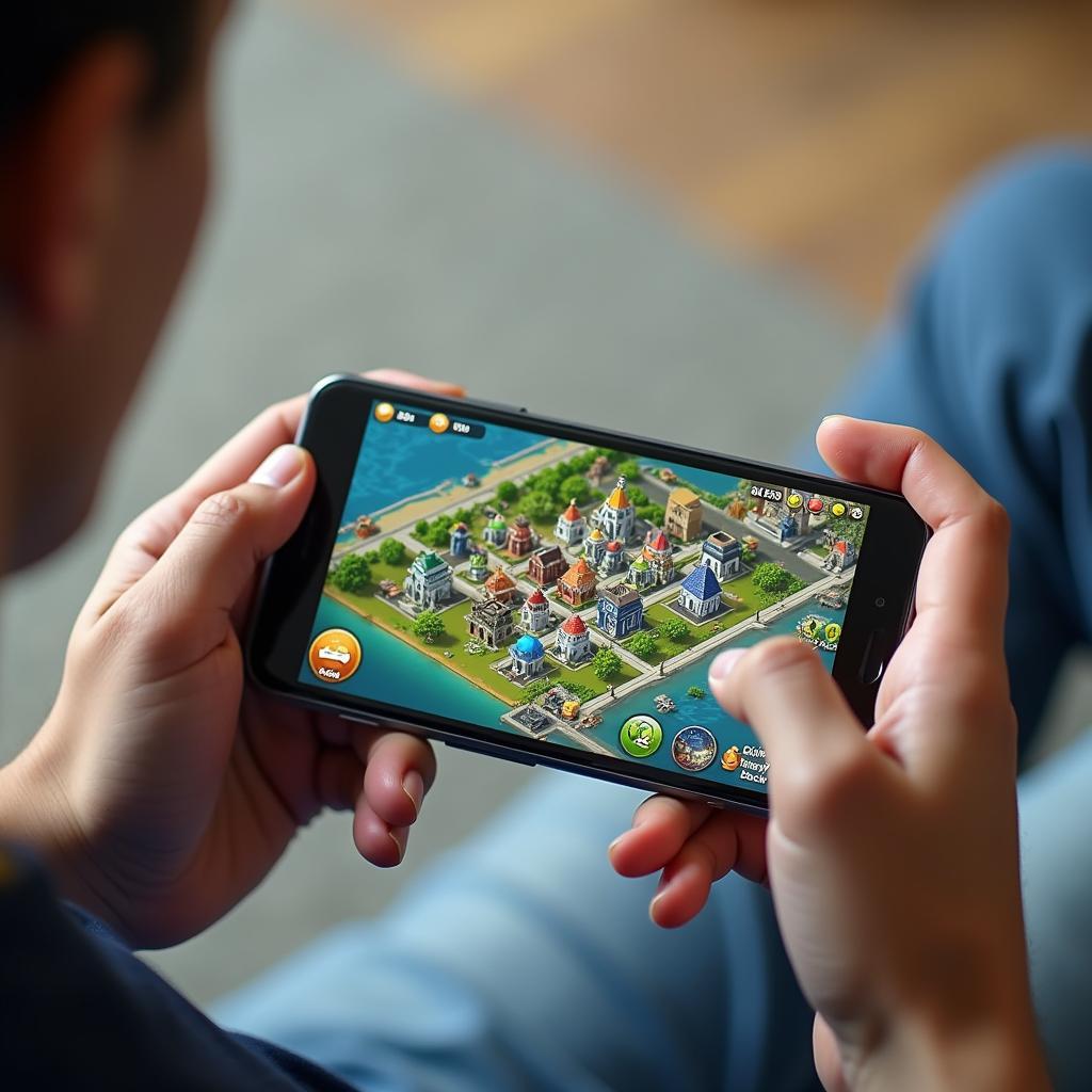 City-building game on a smartphone screen