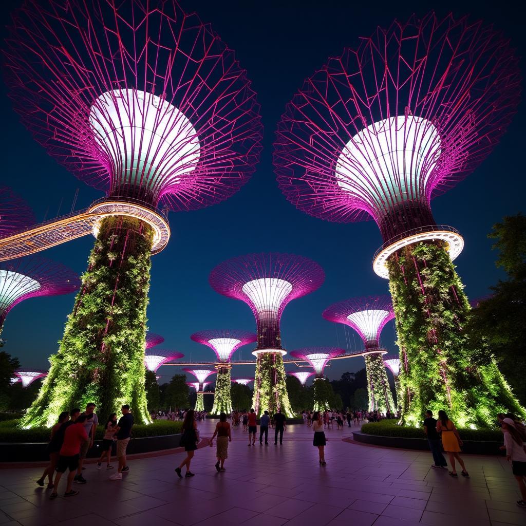 Vườn Gardens by the Bay lung linh về đêm