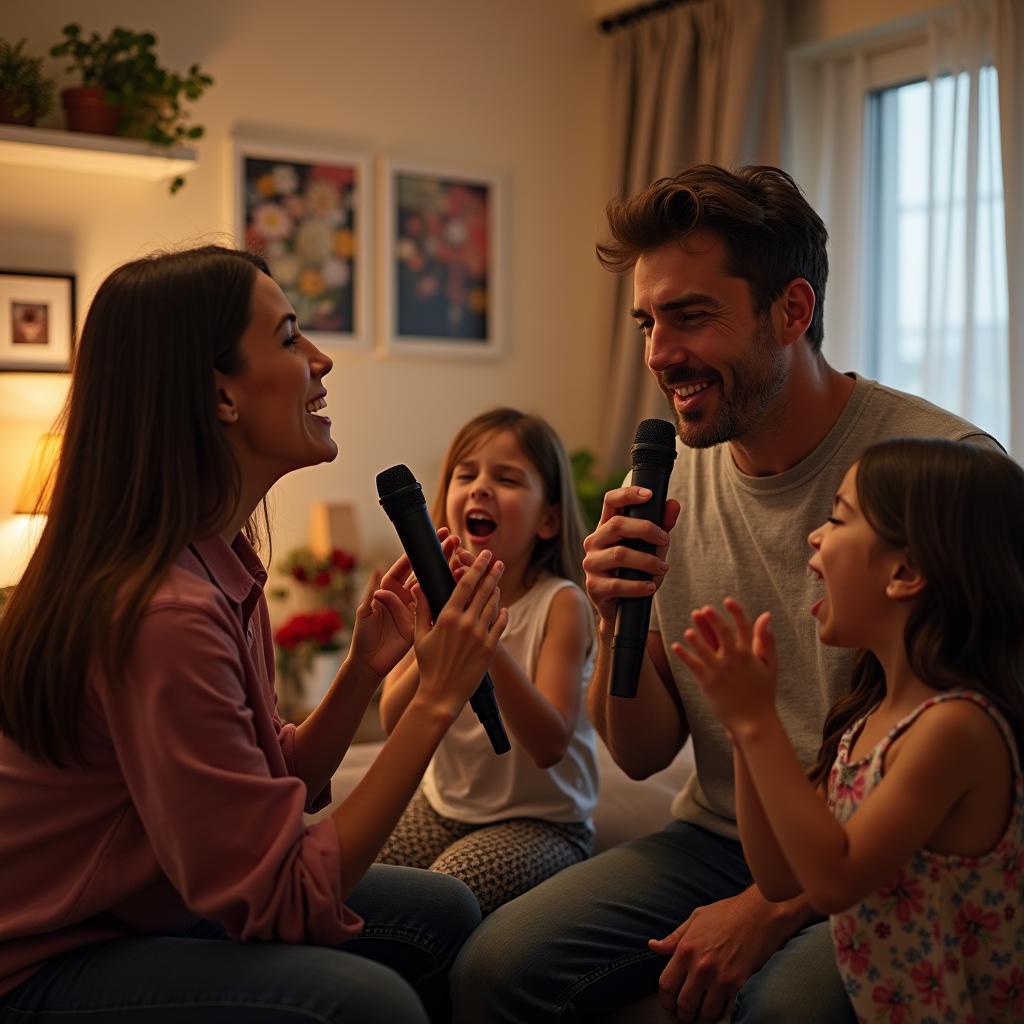 Hình ảnh gia đình sum vầy hát karaoke