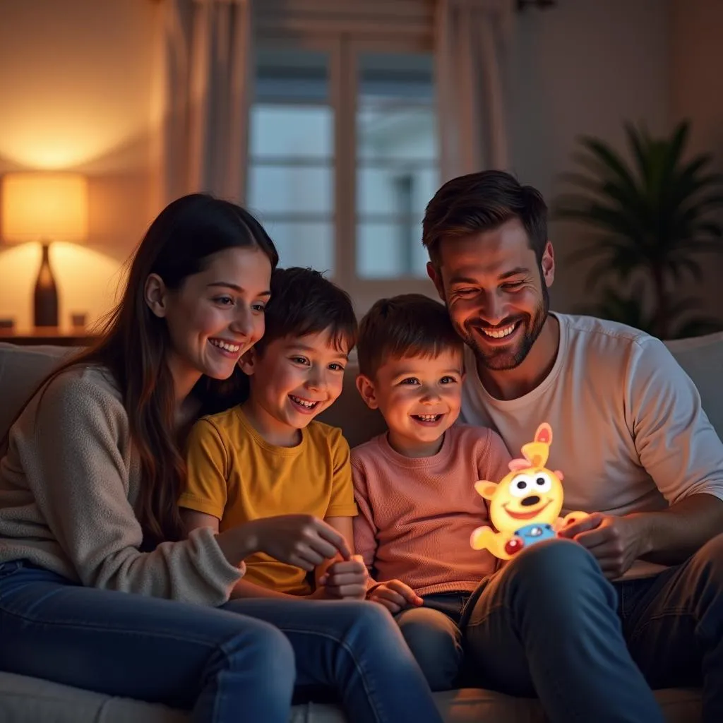 Family enjoying watching cartoons together