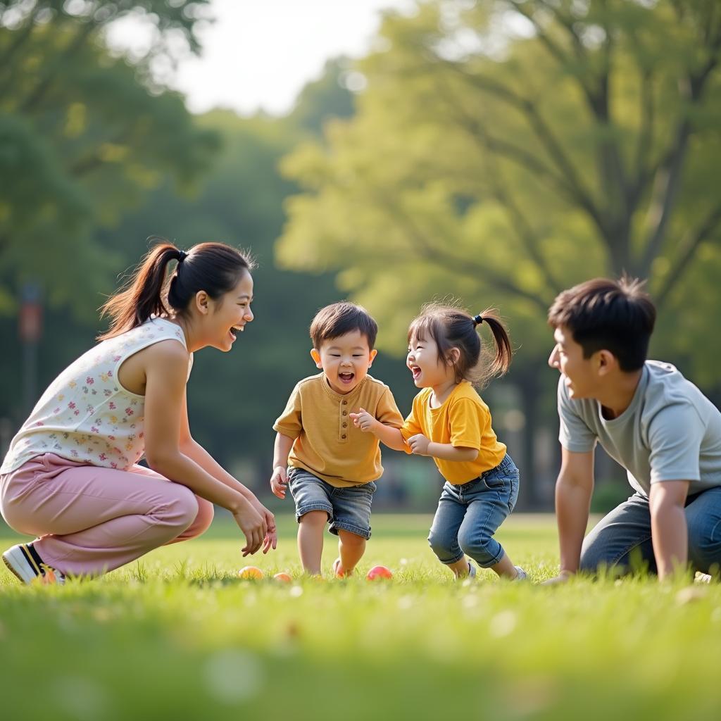 Gia đình Hàn Quốc cùng nhau tham gia trò chơi vận động ngoài trời