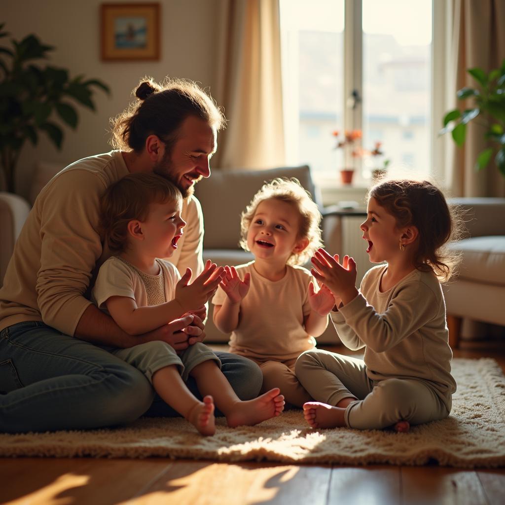 A happy family singing together