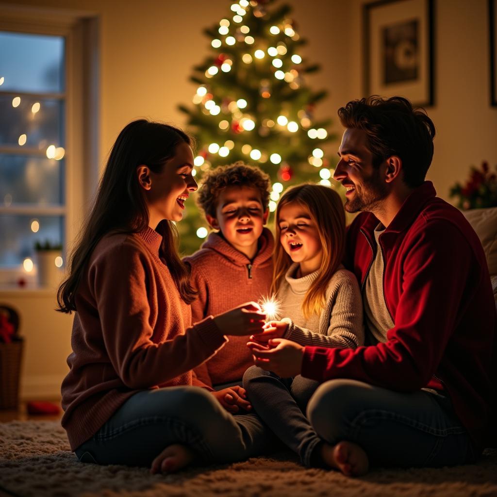 Gia đình sum vầy ấm áp bên cây thông Noel và cùng nhau ca hát