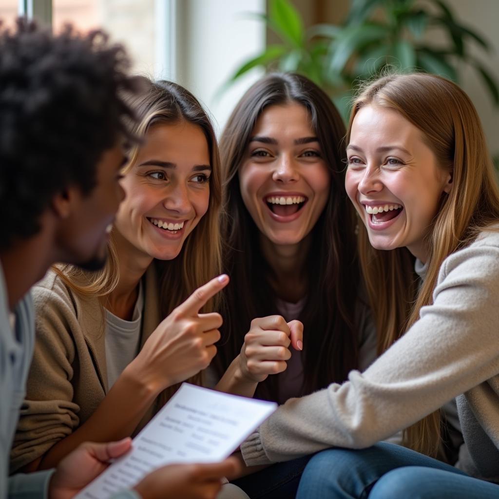 Group of friends discussing their personality test results