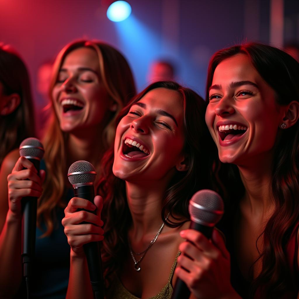 Bạn bè cùng nhau vui hát tại trường karaoke