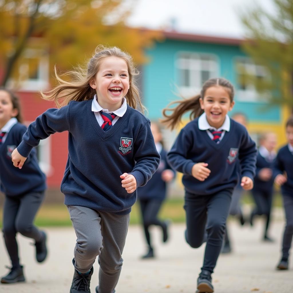 Students playing happily in the schoolyard