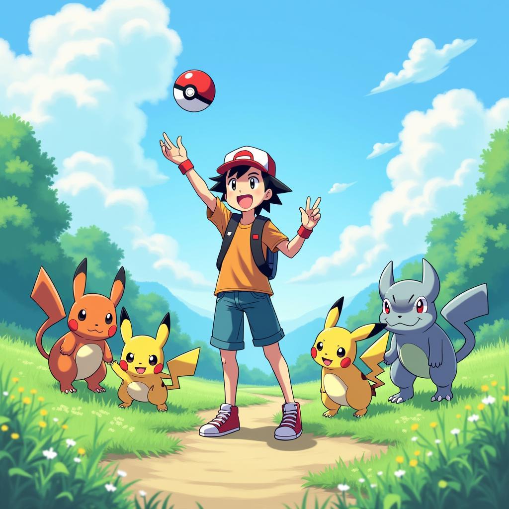 Huấn luyện viên Pokemon đang tung Pokeball