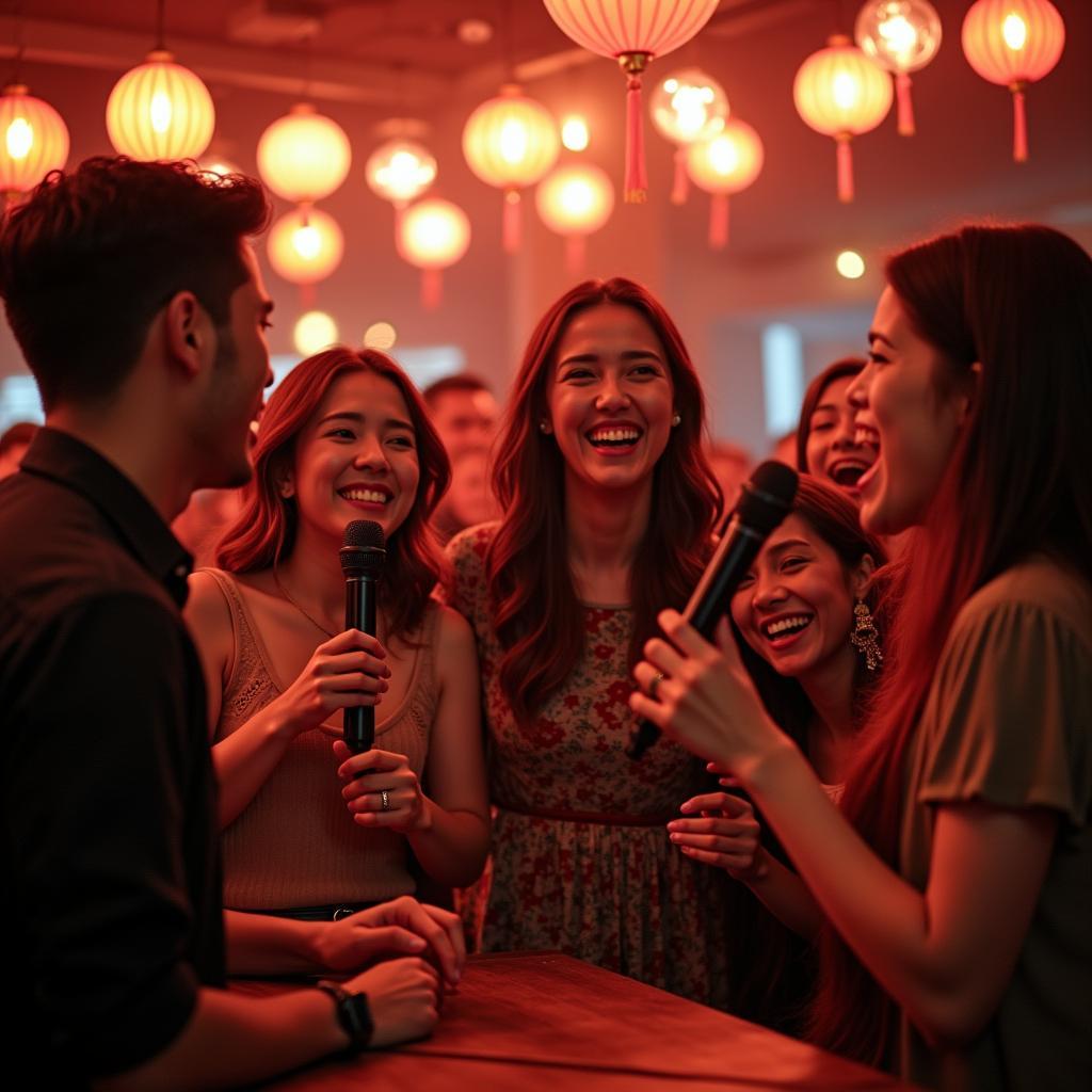 Bạn bè cùng nhau hát karaoke ca cổ