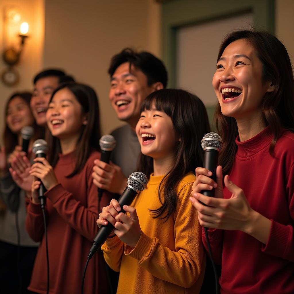 Gia đình sum vầy hát karaoke ngày Tết