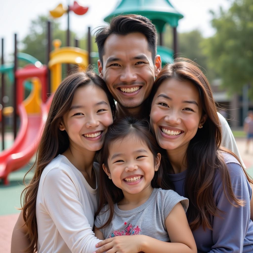 A family posing happily at Landmark 81 playground