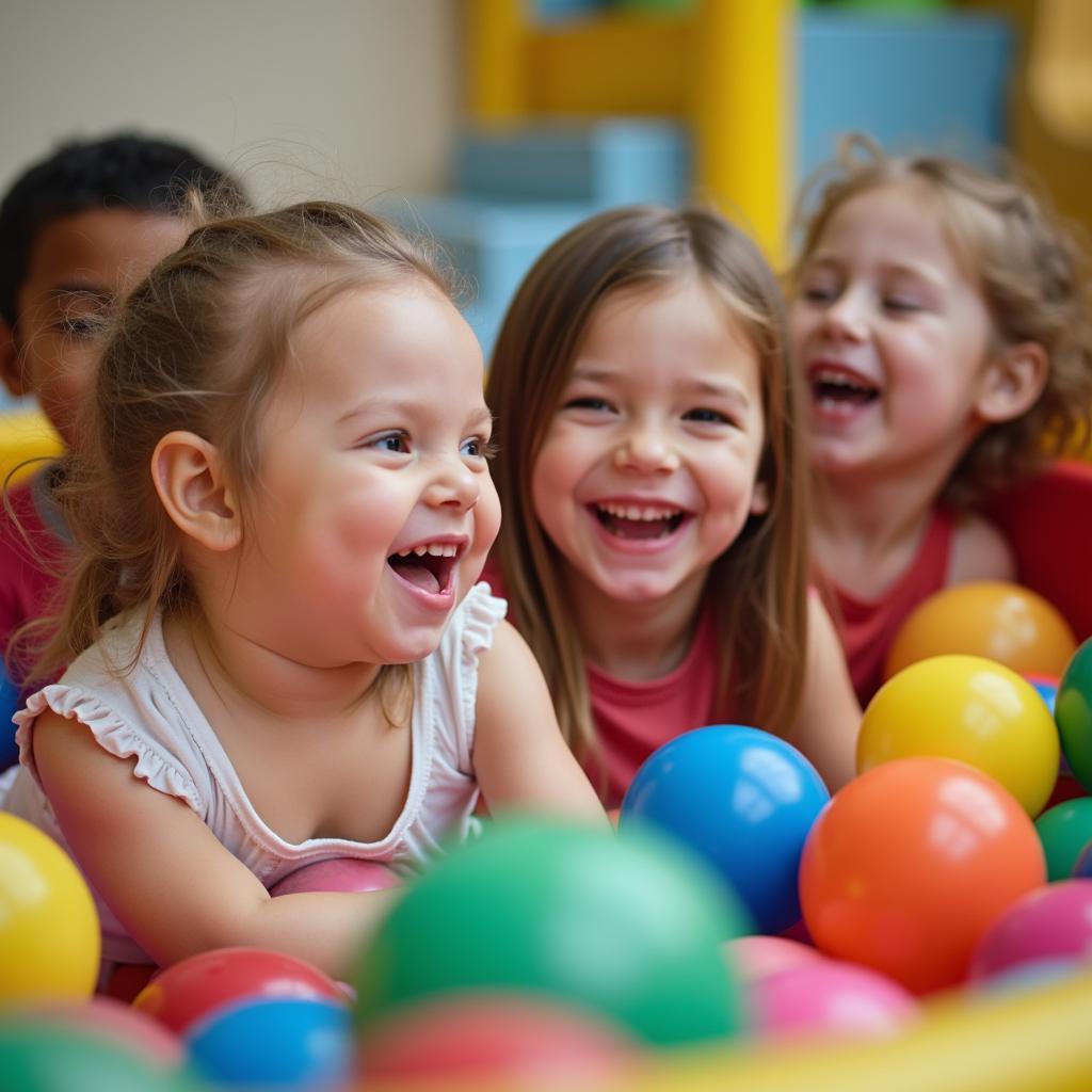 Kids having fun in a ball pit at khu vui chơi trẻ em Parkson