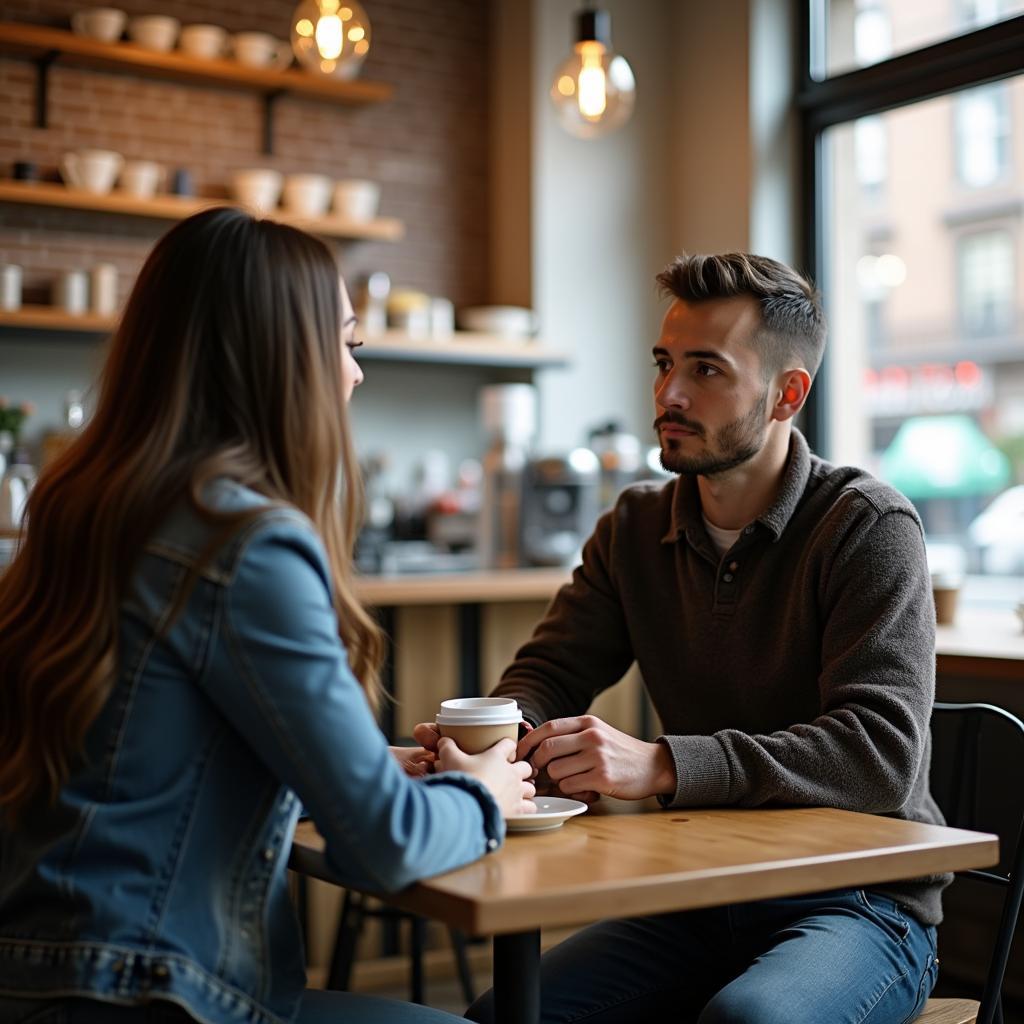 A man listening attentively to a woman talking, showing genuine interest and empathy.