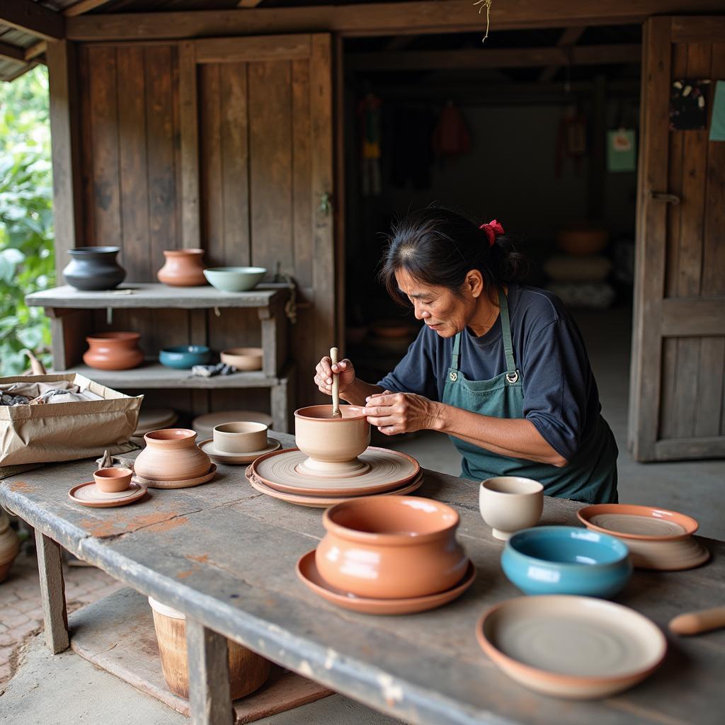 Nghệ nhân đang làm gốm tại làng nghề truyền thống