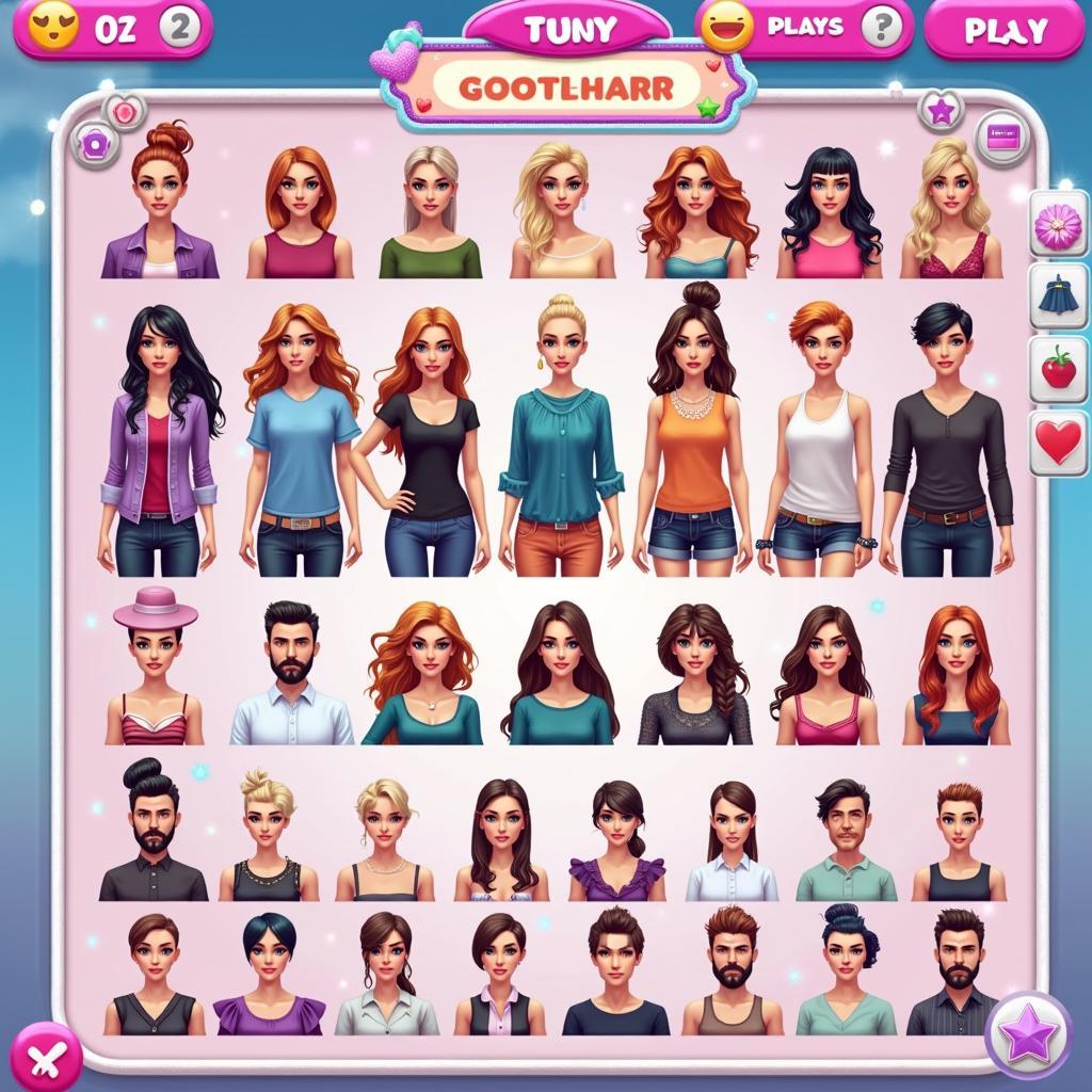 Fashion game screen with various clothing options