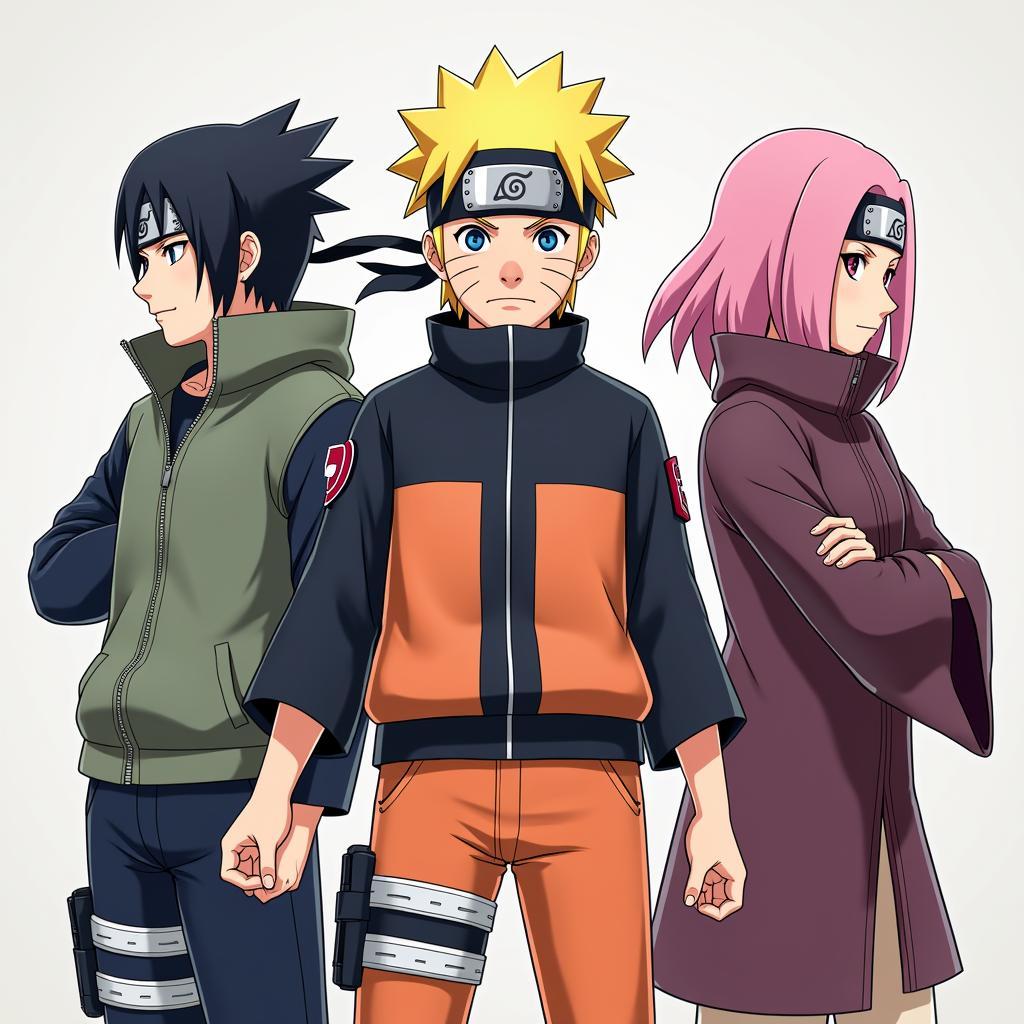 Naruto, Sasuke và Sakura trong game Naruto 2.6