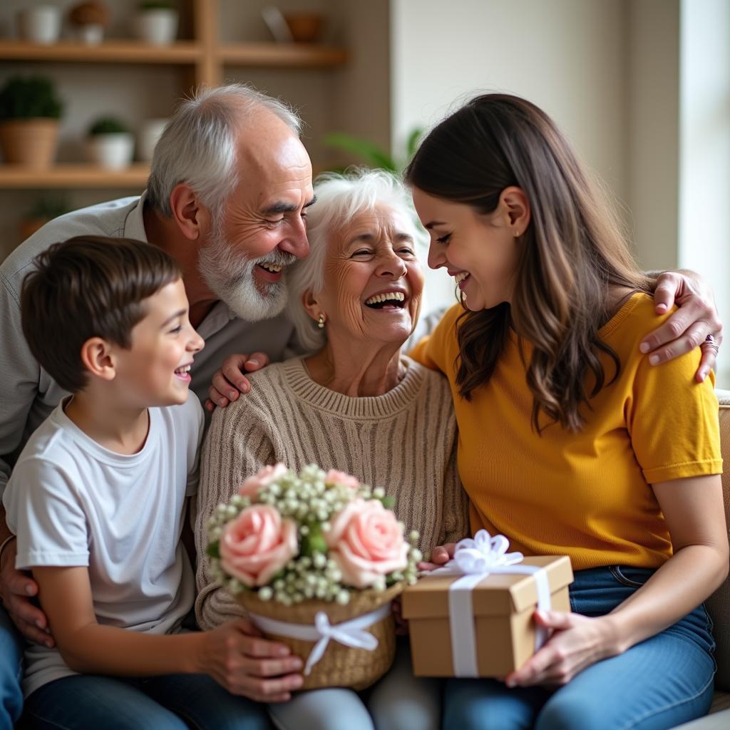 Happy Family Celebrating with Grandma and Mom