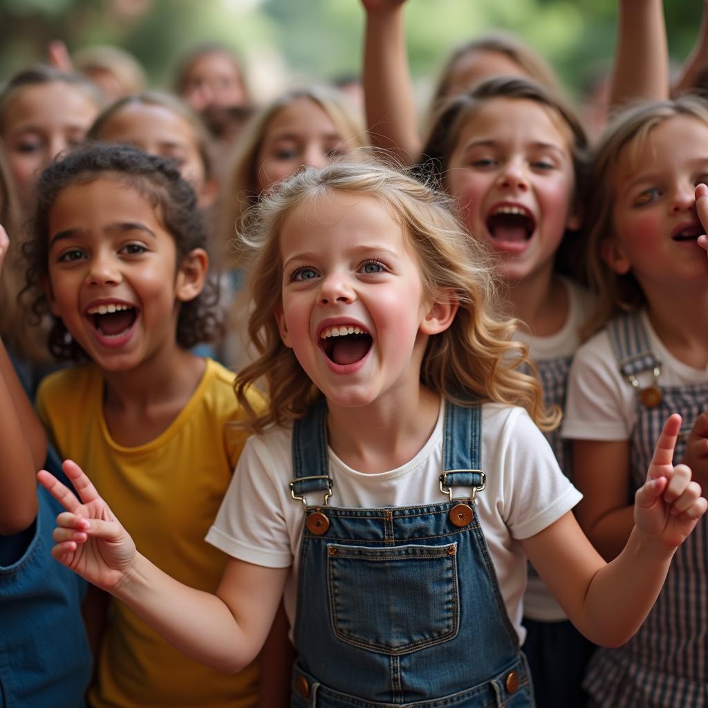 Children singing "Ngày Vui Qua Mau"