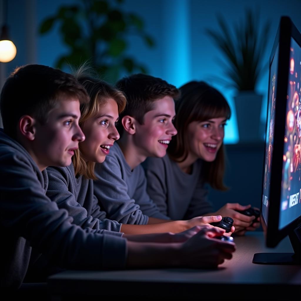 Gamers engrossed in a game