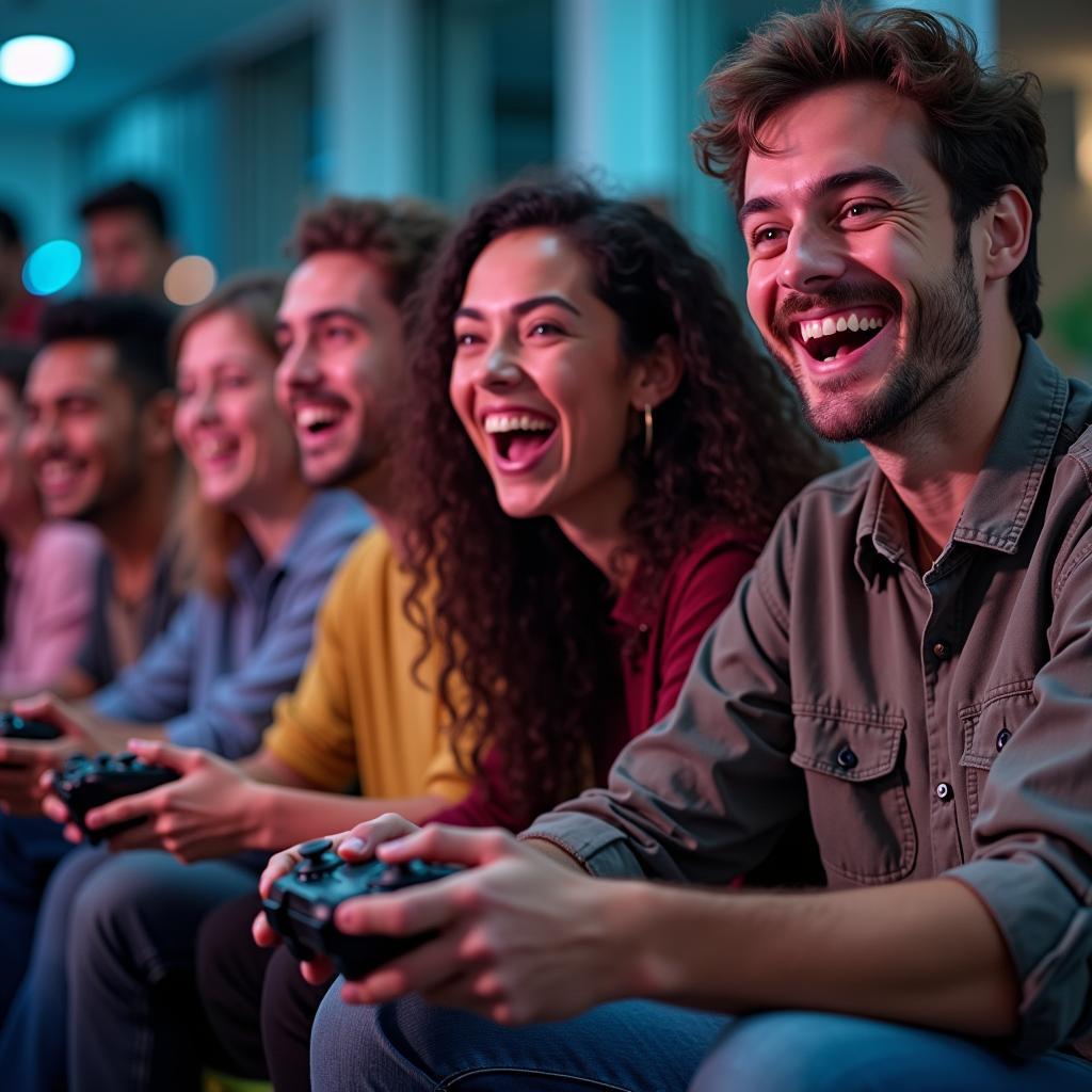 Happy people playing video games