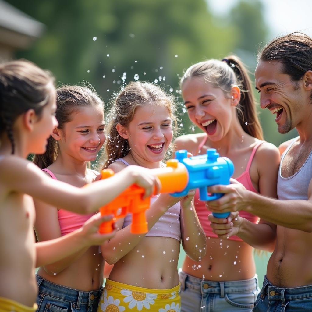 Friends Playing Water Fight