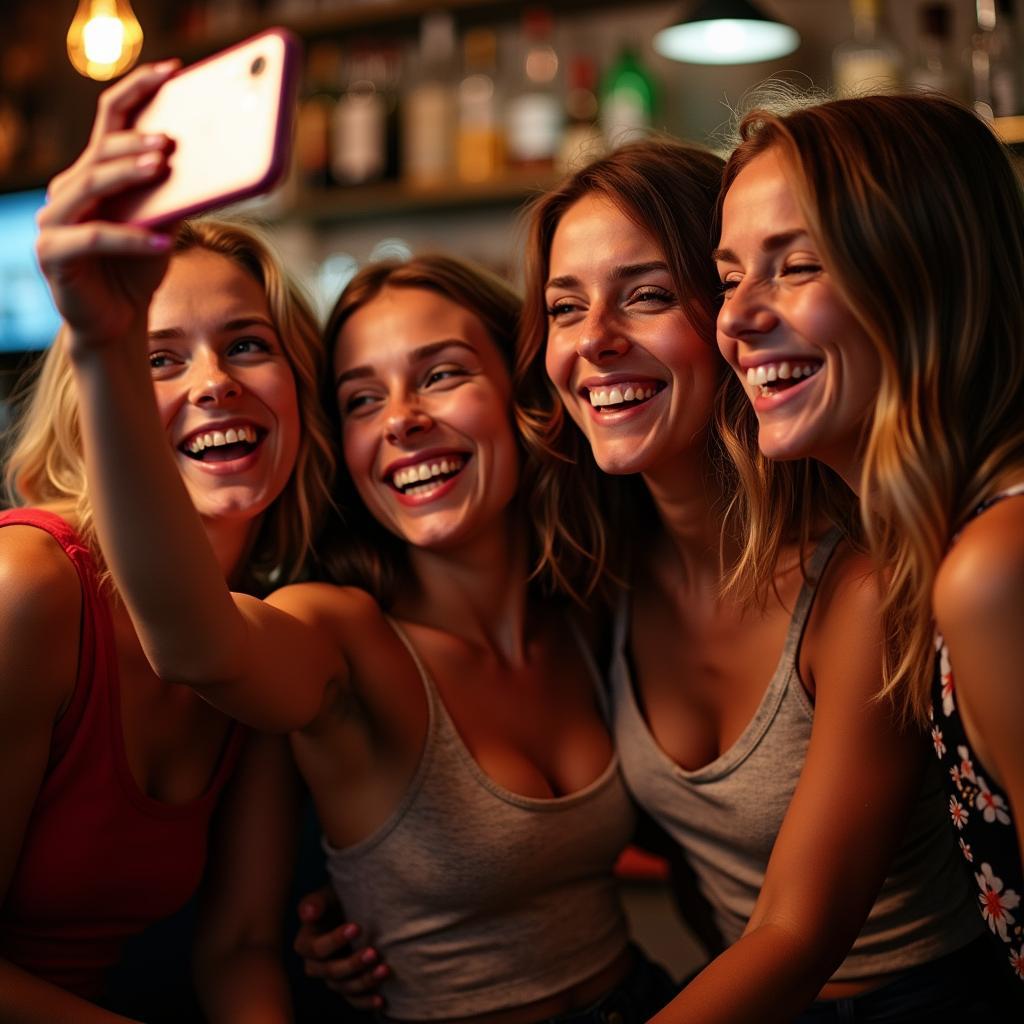 Nhóm bạn chụp ảnh selfie vui vẻ