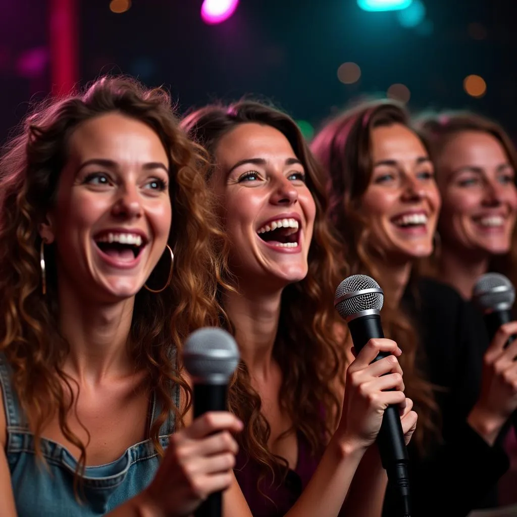 Nhóm bạn hát karaoke sôi động