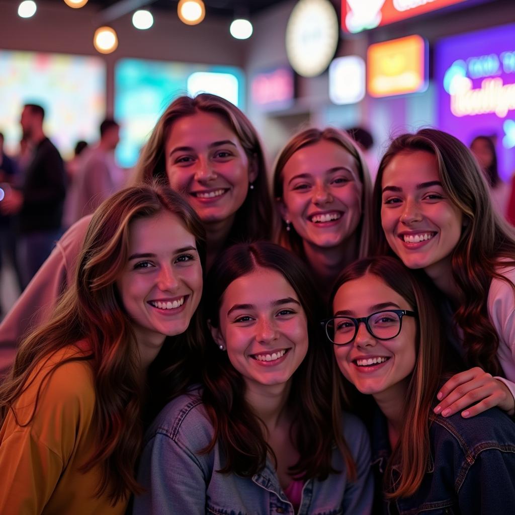 Group of Friends Taking Photos at Entertainment Center