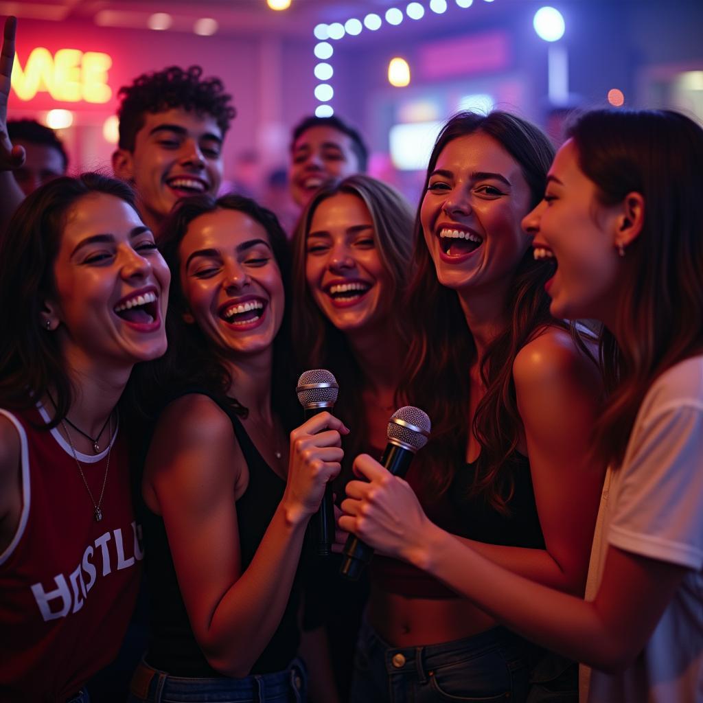 Nhóm bạn trẻ hát karaoke vui vẻ