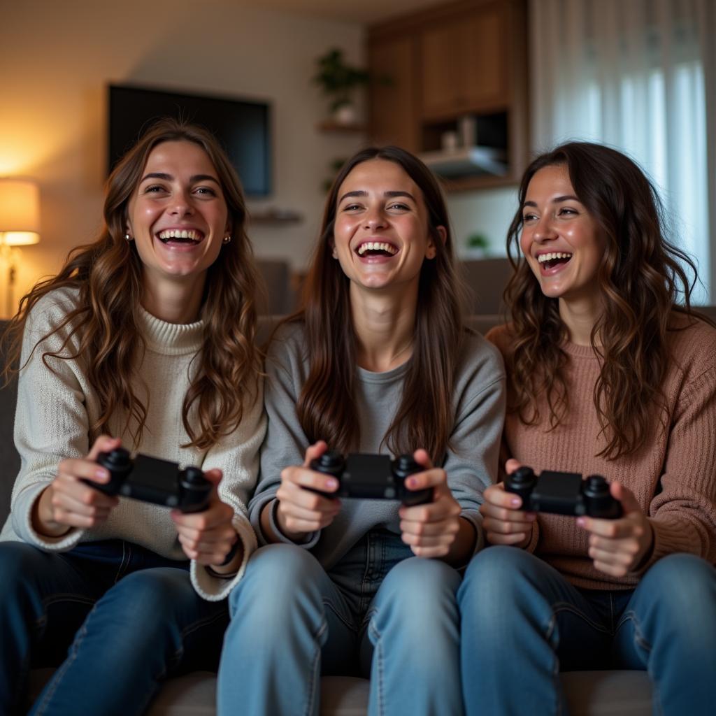 Group of young women playing video games