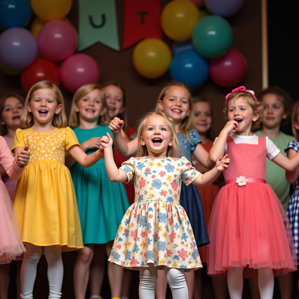 Children performing the song "Niềm Vui Của Em" on stage