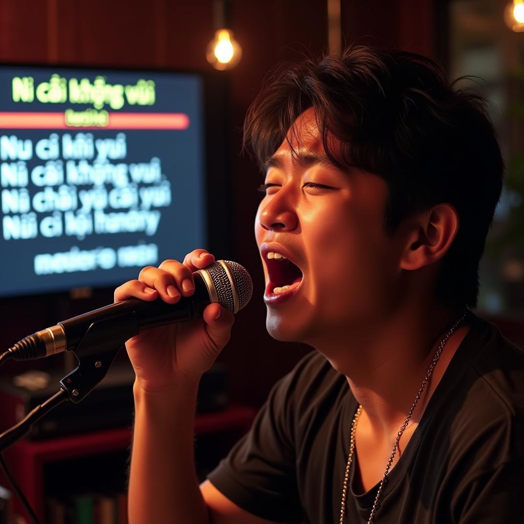 Châu Khải Phong hát karaoke "Nụ Cười Không Vui"