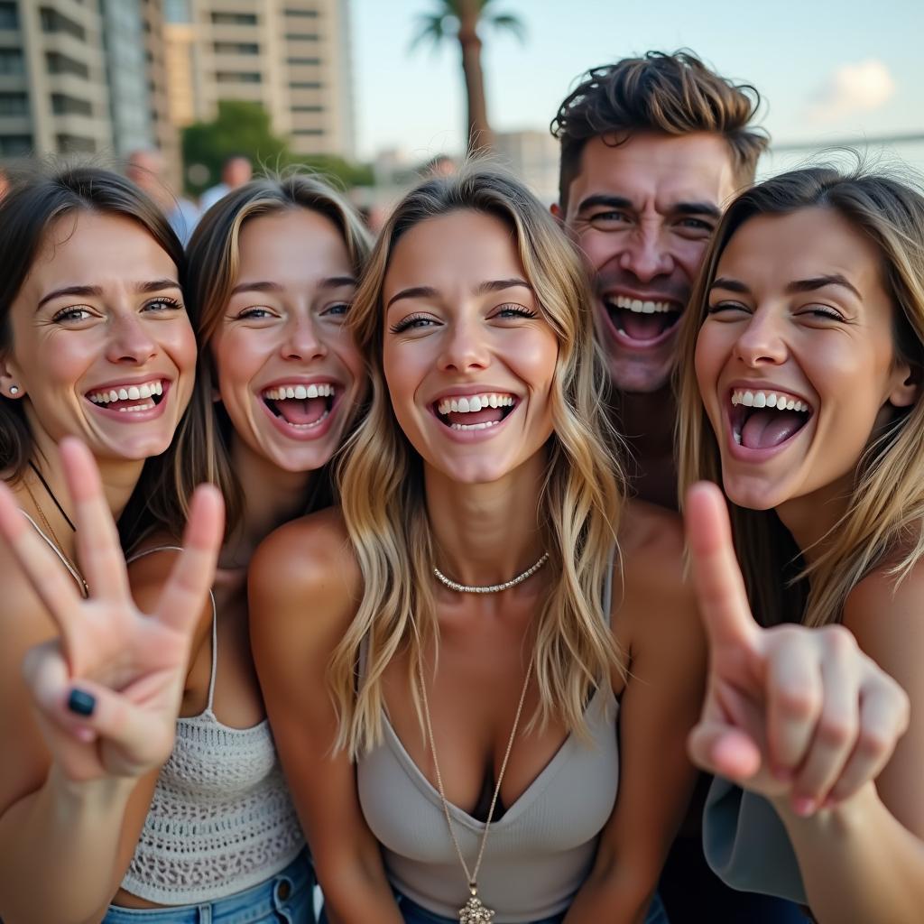 Bạn bè cùng nhau chụp ảnh selfie vui vẻ