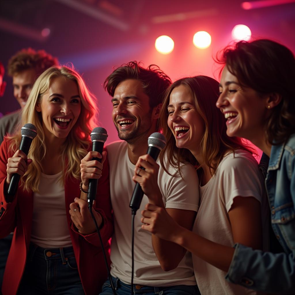 Gia đình sum họp hát karaoke