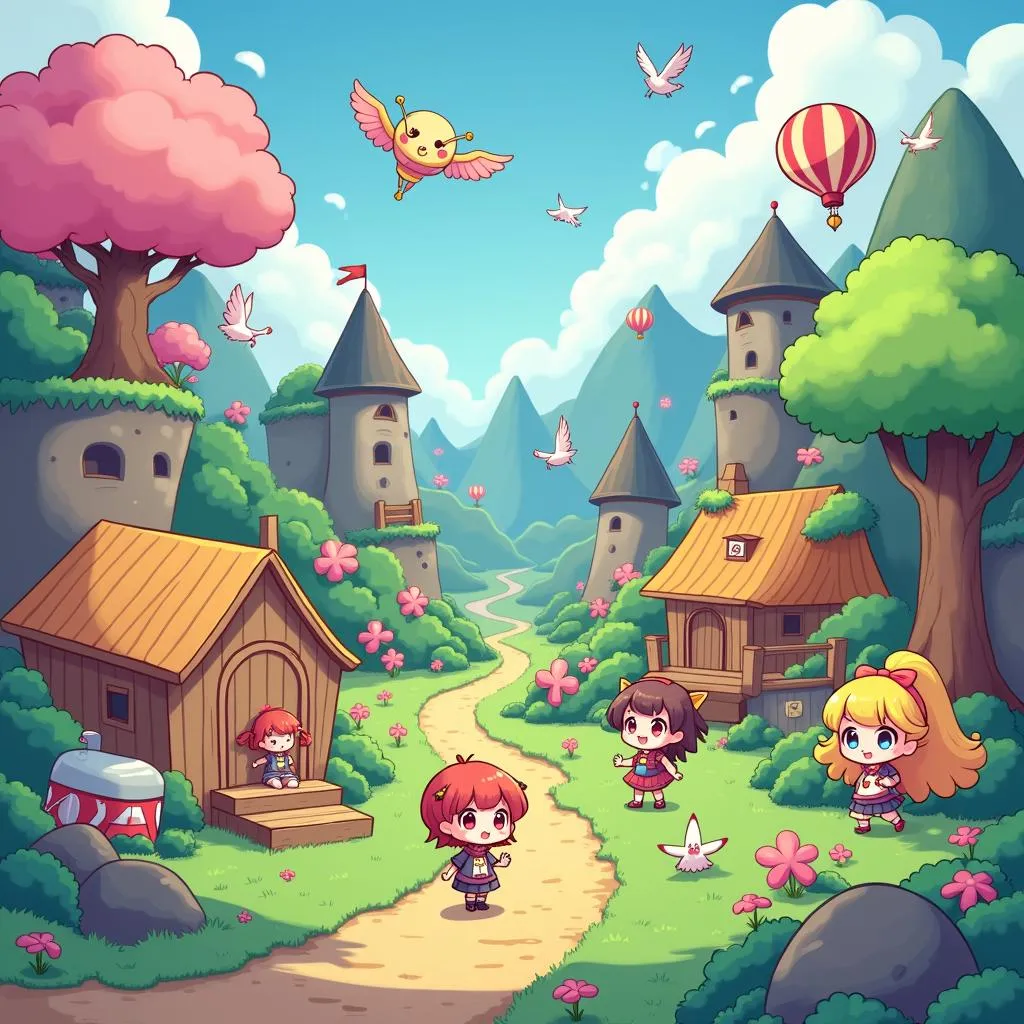 Hình ảnh thế giới game chibi vui nhộn đầy màu sắc