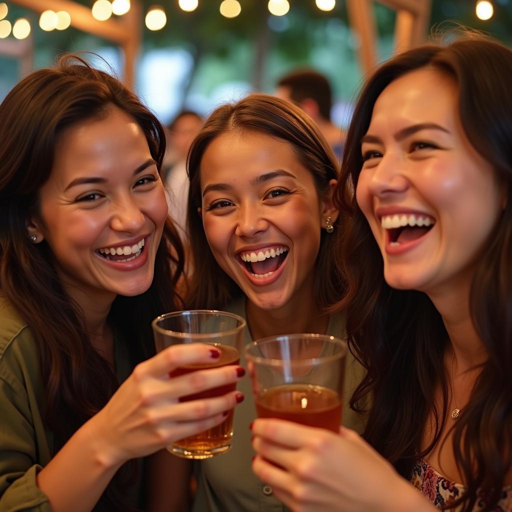 Friends having fun together in a vibrant and exciting environment